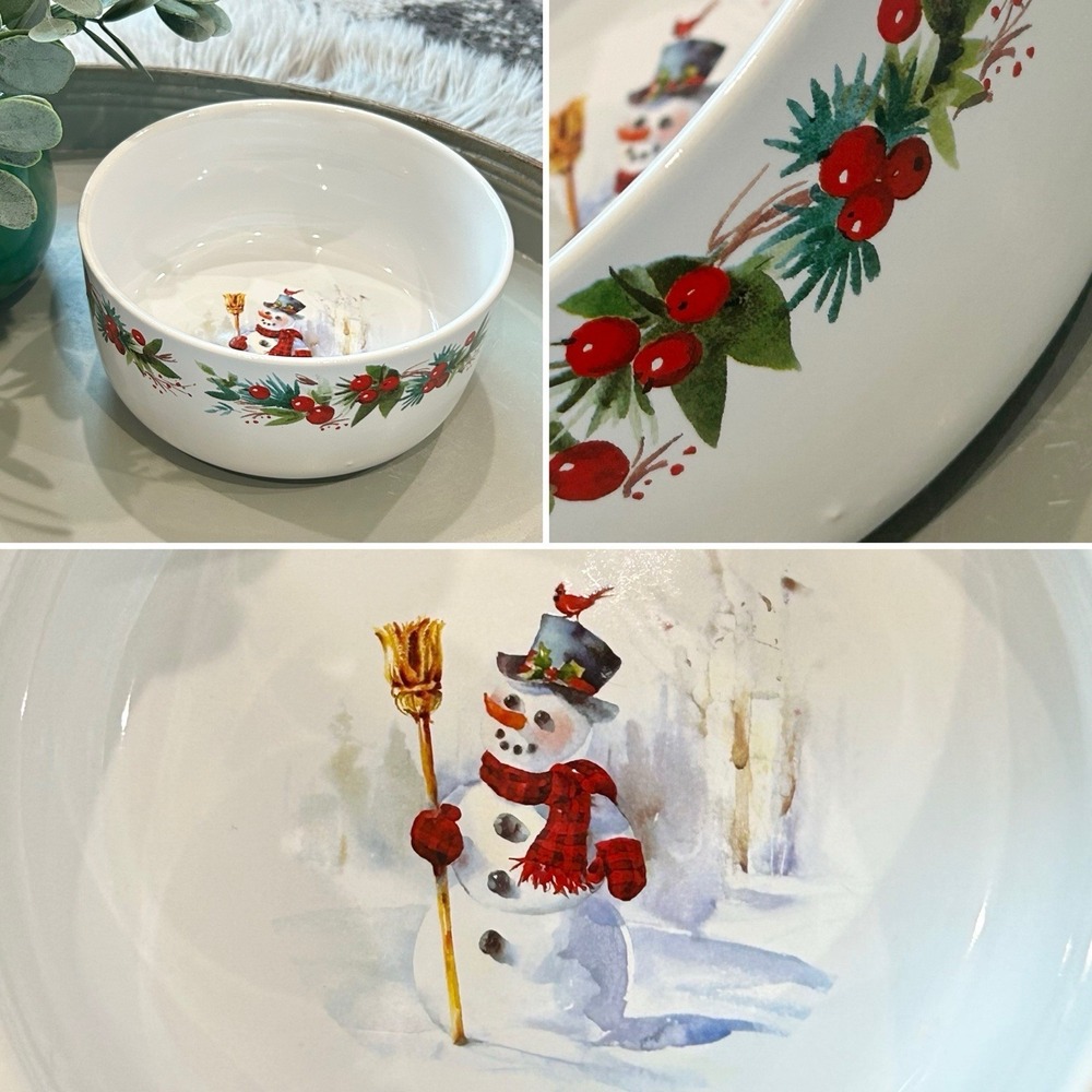 BETTER HOMES & GARDENS Heritage Collection Stoneware Snowman 7" Holiday Bowl